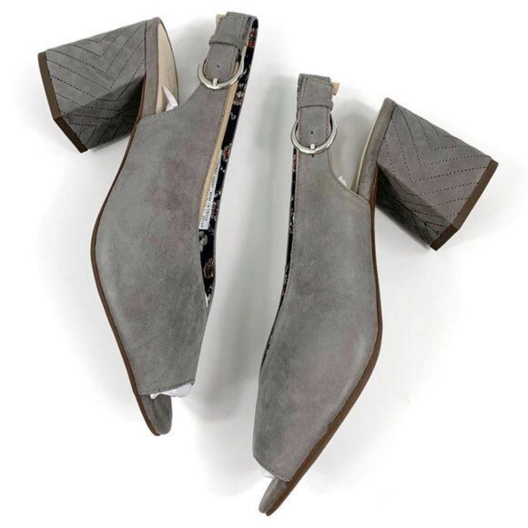 Seychelles Playwright II Slingback Block Heels Gray Suede Peep-Toe Size 8.5 M - Picture 2 of 16